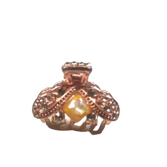 Hair Barrette Claw Clip Rose Gold Color Rhinestone Pearlized Stone? - Picture 1 of 7